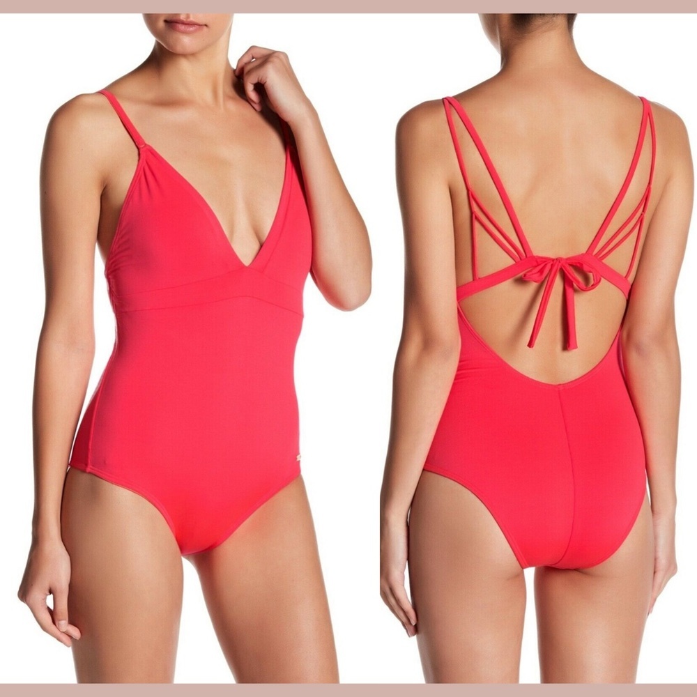 NWT $131 Saha Swimwear Strappy One-Piece in Pink‎ [SZ Large ]